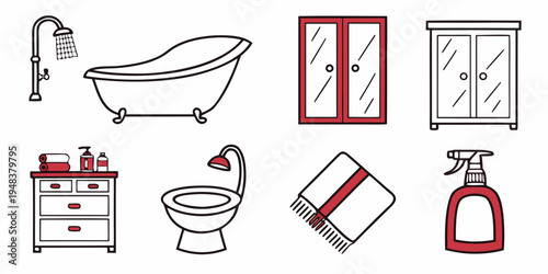 bathroom objects and furniture collection Vector