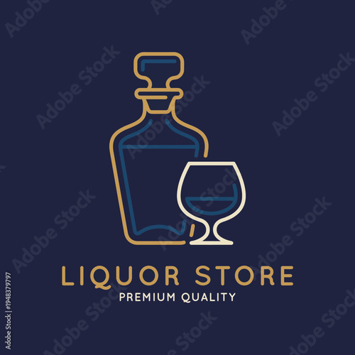 This elegant logo showcases a liquor bottle and glass, symbolizing premium quality and sophistication, ideal for a high-end liquor store or establishment.