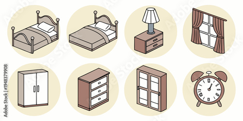 collection of furniture and home decor icons Vector