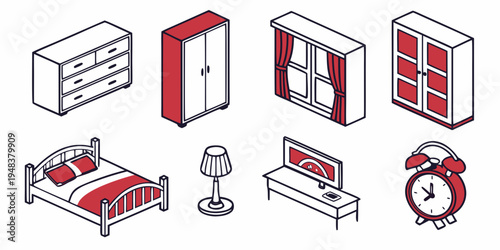 a collection of bedroom furniture and accessories Vector