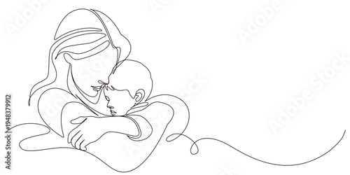 Mother and baby line art vector illustration, mothers day celebration background