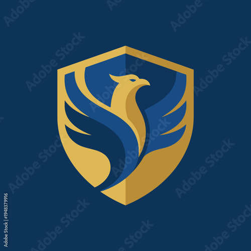 This logo showcases a phoenix rising within a shield, symbolizing rebirth and strength, ideal for brands emphasizing resilience and protective qualities.