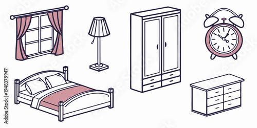a collection of bedroom furniture and accessories Vector