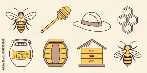 a collection of bee related icons and objects Vector