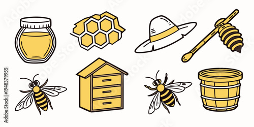 a collection of bee related items and icons Vector