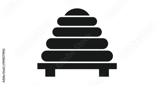 A minimalist black icon of a stacked stone monument on a pedestal