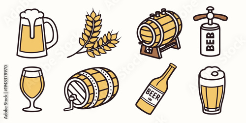 a collection of beer and brewing related icons Vector
