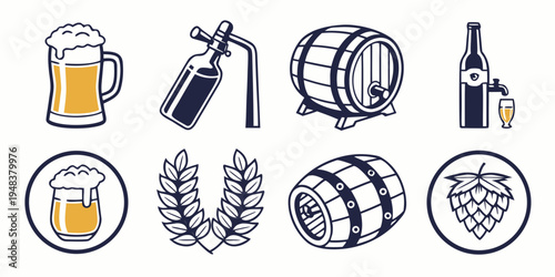 a collection of beer related icons and symbols Vector