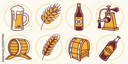 a collection of beer and brewing related icons Vector