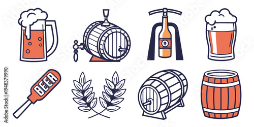 a collection of beer and brewery related icons Vector