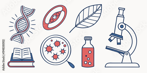 science and biology symbols with book and microscope Vector