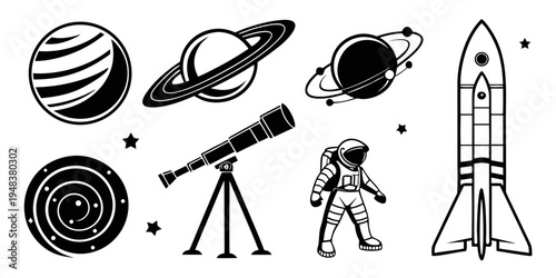 astronaut and space objects for kids Vector