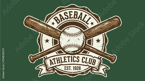 Vintage Baseball Athletics Club Emblem with Crossed Bats and Ball.