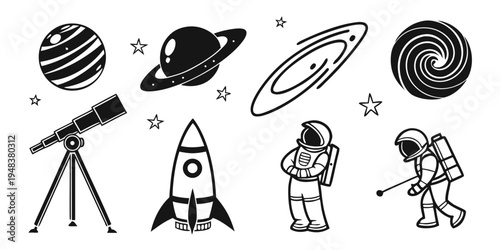 astronauts and objects related to space exploration Vector