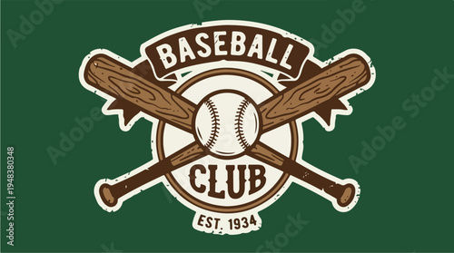 Vintage Baseball Club Logo with Crossed Bats and Ball.