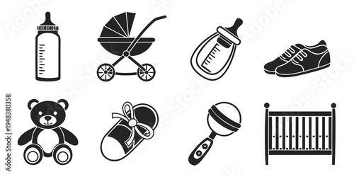 a collection of baby items and toys Vector