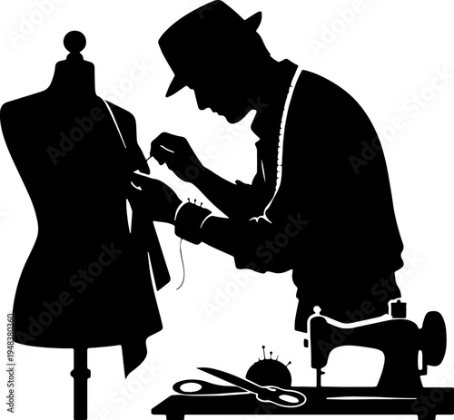 silhouette of a tailor in black and white silhouette vector with transparent background  
