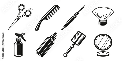 a collection of hairdressing tools and accessories Vector