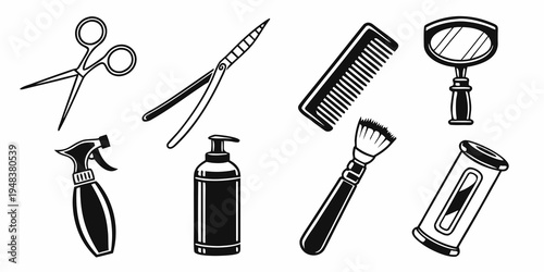 a collection of barber tools and accessories Vector