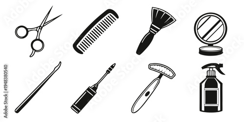 a collection of hairdressing tools and cosmetics Vector