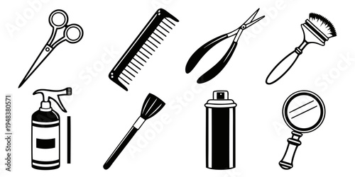 a collection of hairdressing tools and accessories Vector