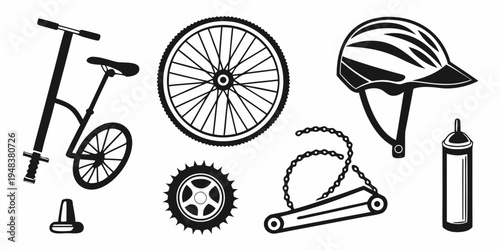 a collection of bicycle parts and accessories Vector