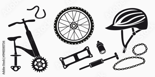 a collection of bicycle parts and accessories Vector