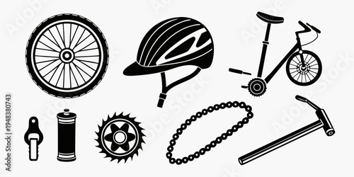 a collection of bicycle parts and accessories Vector