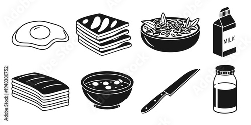 a collection of food and drink items Vector
