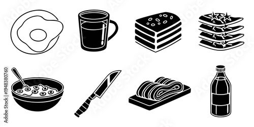 a collection of food and drink items with a pen Vector