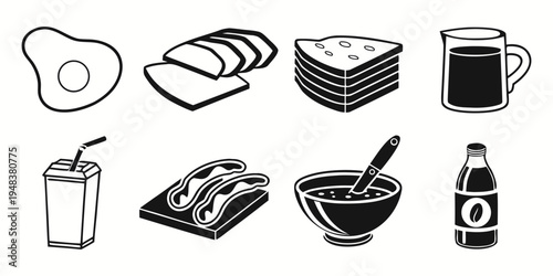 a collection of breakfast foods and drinks Vector