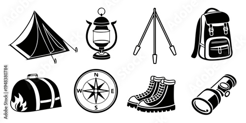 a collection of camping and hiking icons Vector