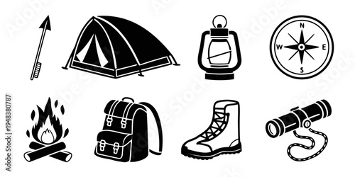 a collection of camping and hiking gear Vector