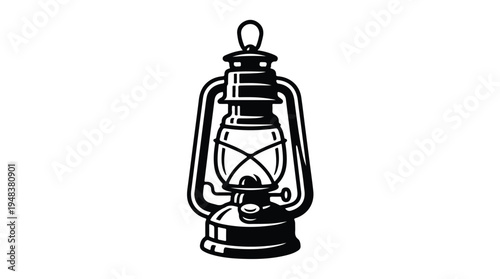 Vintage Kerosene Lantern Black and White Illustration 1.