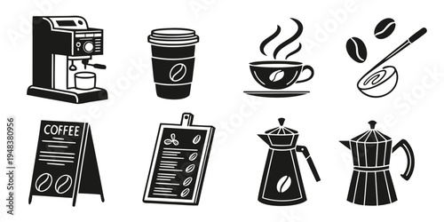 a collection of coffee and cafe related items Vector
