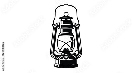 Vintage Kerosene Lantern Black and White Illustration.