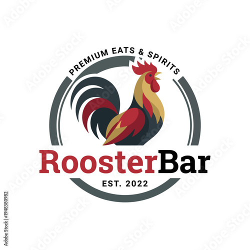 This refined logo features a rooster design that embodies premium dining, capturing the essence of traditional culinary experiences fused with modern spirits and bar culture.