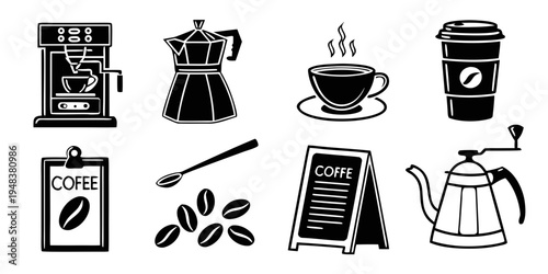 a collection of coffee related icons and objects Vector
