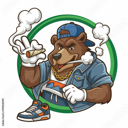 This unique bear character logo combines an urban vibe with a playful attitude, perfect for brands aiming for a youthful audience in lifestyle or cannabis-related industries.