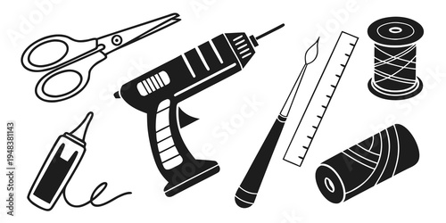 a collection of crafting tools and supplies Vector