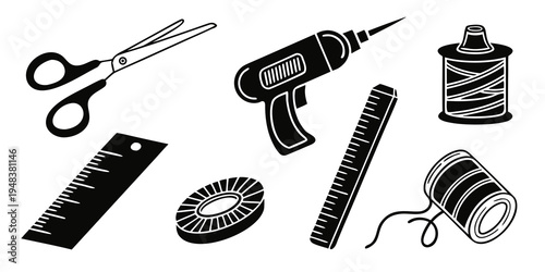 a collection of tools and supplies for crafting Vector