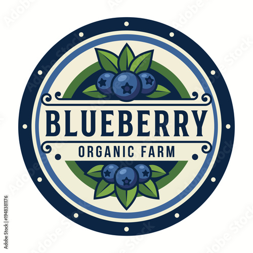 This logo features a rustic style design for an organic blueberry farm, emphasizing freshness and natural quality, perfect for eco-conscious consumers looking for organic products.