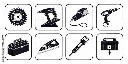collection of various power tools and equipment Vector
