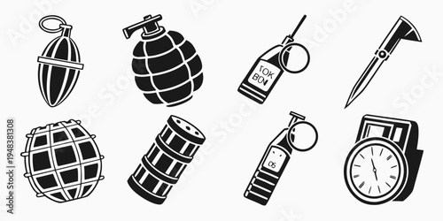 a collection of explosive and time related objects Vector
