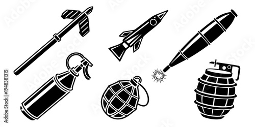 collection of various explosive weapons and missiles Vector