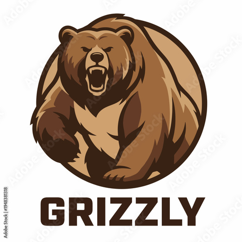 A powerful grizzly bear logo, depicting strength and aggression, perfect for sports teams or brands aiming to convey resilience and determination in their image.