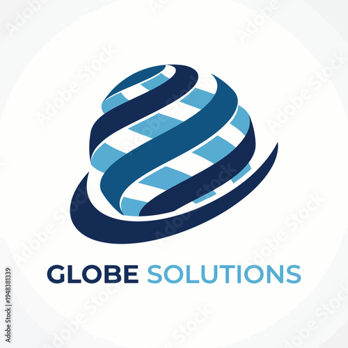 This logo showcases a stylized globe with a dynamic swirl pattern, symbolizing global solutions, connectivity, and modern design for businesses in technology or services.