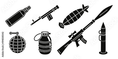 collection of various military weapons and explosives Vector