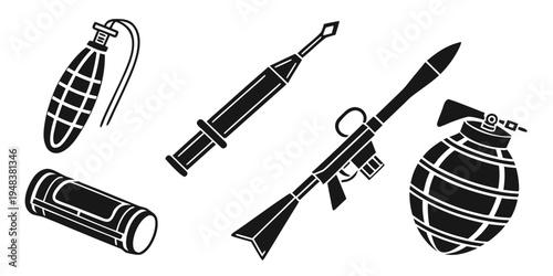a collection of explosive weapons and ammunition Vector