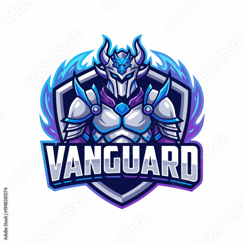 This striking logo illustrates an armored character within a shield, symbolizing protection and valor, ideal for gaming or security-related brands looking for a bold identity.